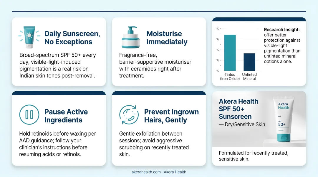 Post hair removal skincare routine four steps for sensitive menopausal Indian skin tones