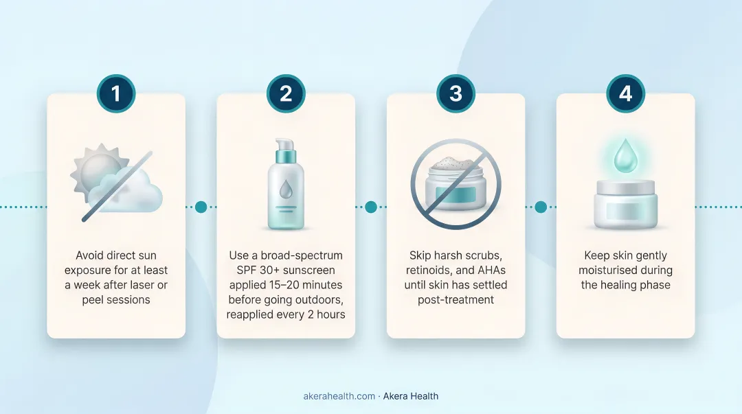 Post tan removal treatment aftercare routine checklist infographic for skin protection
