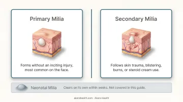 Three types of facial milia comparison chart primary secondary and neonatal
