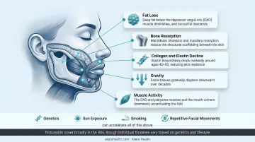 Five causes of marionette lines facial ageing process breakdown infographic