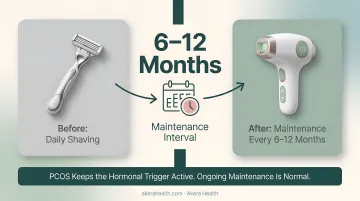 PCOS laser hair removal session progression timeline from initial to maintenance phase