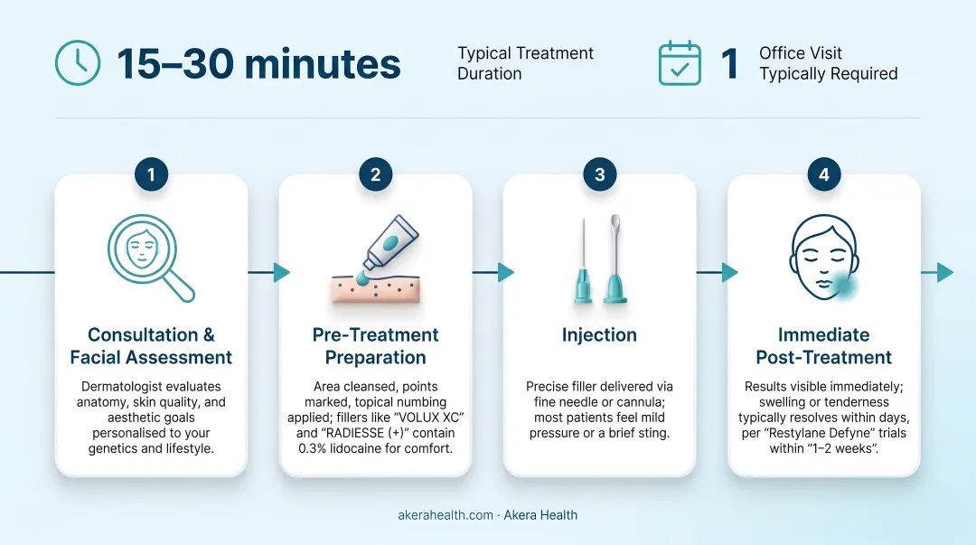 4-step chin and jawline filler procedure process flow infographic