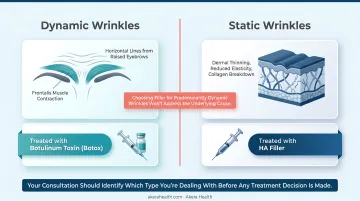 Dynamic versus static forehead wrinkles side-by-side comparison infographic