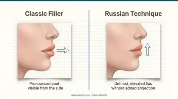 Side profile versus front view lip projection and lift comparison for filler techniques