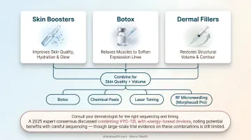 Skin boosters versus Botox versus dermal fillers three-way comparison infographic