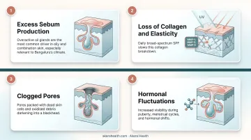 Four main causes of enlarged pores illustrated in skincare infographic