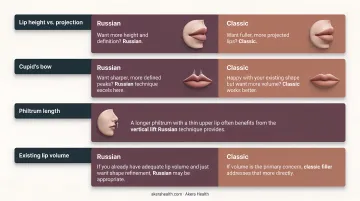 Four anatomy-based decision factors for choosing Russian or classic lip filler technique