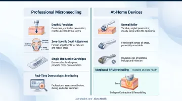 Professional microneedling versus at-home derma roller side-by-side comparison infographic