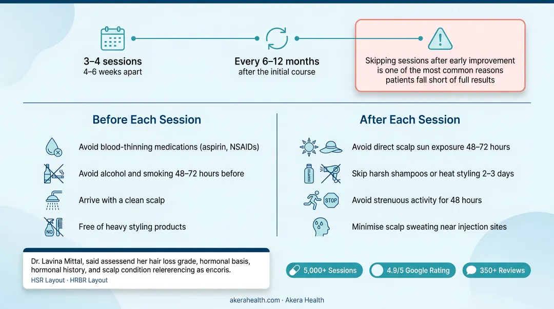 GFC hair treatment protocol timeline showing before session and after session care steps