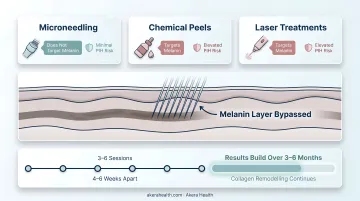Microneedling RF treatment device applied to diverse skin tones in clinical setting