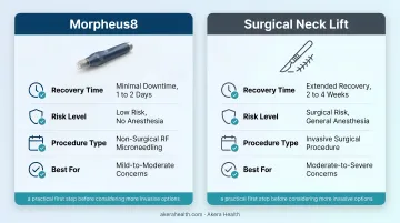 Morpheus8 versus surgical neck lift side-by-side comparison chart with key criteria