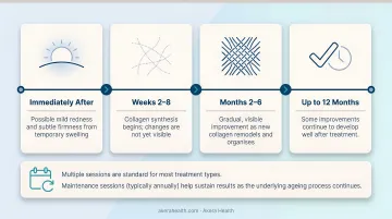 Non-surgical skin tightening results timeline from treatment day to twelve months