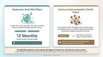 Hyaluronic acid versus calcium hydroxylapatite filler comparison chart for jawline