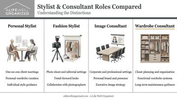 Comparison chart of stylist consultant and image consultant job titles