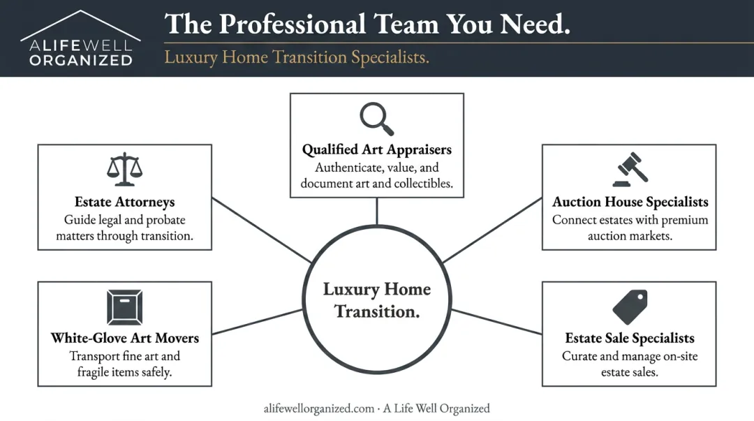 Five-specialist professional team required for luxury home transition coordination chart