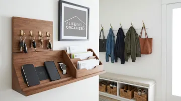 Designated entryway key and mail organization station near front door
