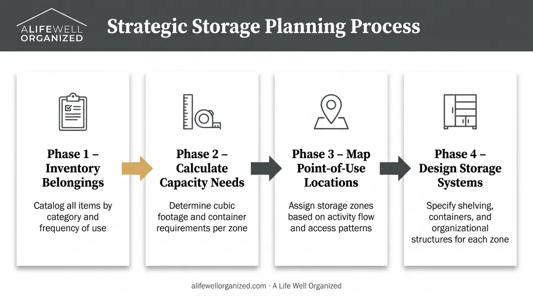 Strategic storage planning process from inventory to implementation in four phases