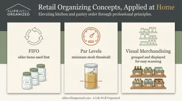 Three retail inventory concepts applied to home organizing systems