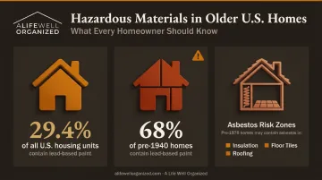 Lead paint and asbestos hazard prevalence in older homes statistics infographic