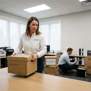 Professional organizer sorting office files