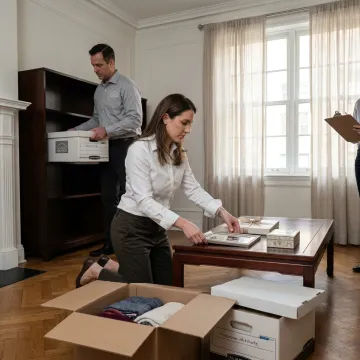 Estate decluttering team organizing belongings