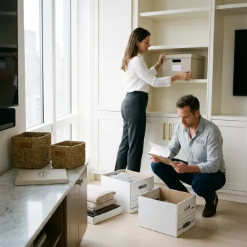 Organizers unpacking a luxury apartment