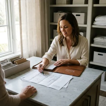 Consultant reviewing organized interior design plans