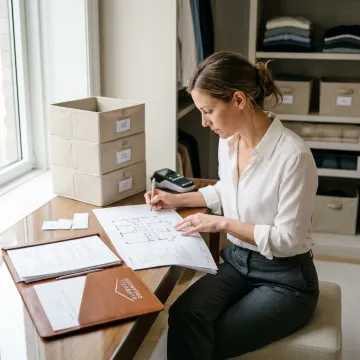 Professional organizer planning storage systems