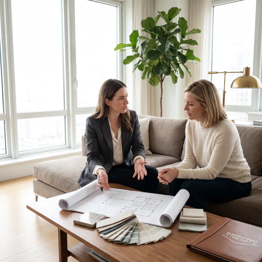Designer reviewing a luxury home layout