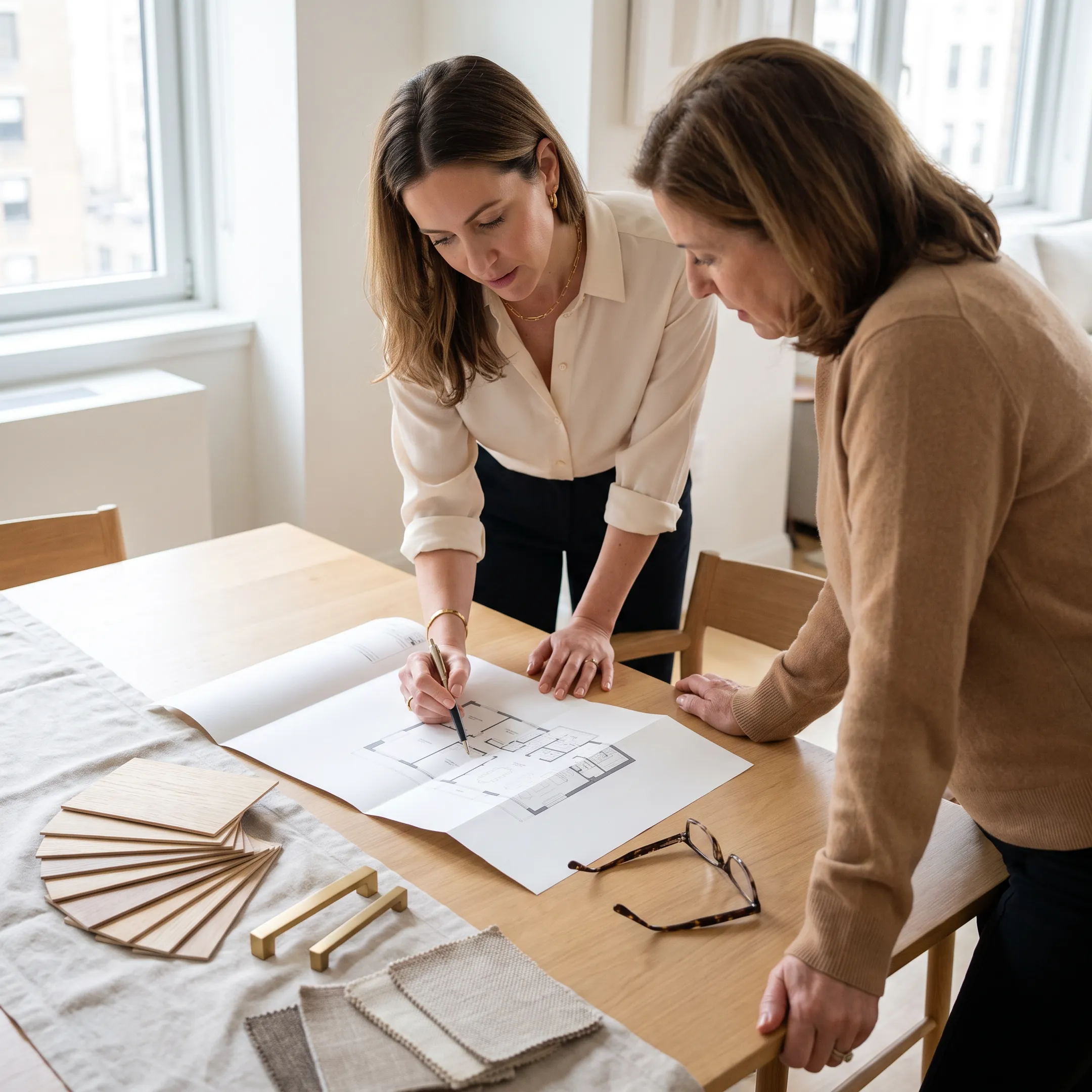 Consultant reviewing a residential floor plan