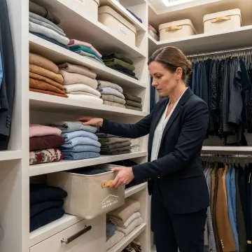 Professional organizer arranging a luxury closet