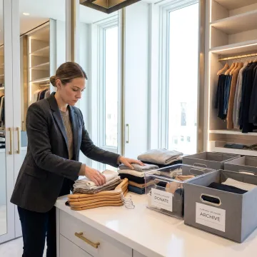 Professional organizer sorting items in a home