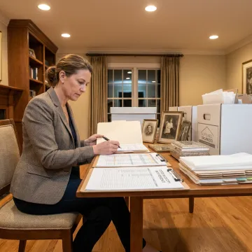 Estate organizer reviewing inventory and documents