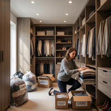 Organizer sorting belongings during a downsizing project