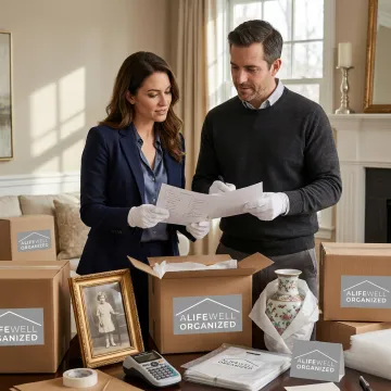 Organizers reviewing estate inventory during downsizing