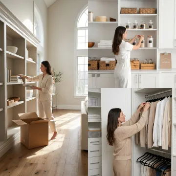 Professional unpackers organizing a luxury home