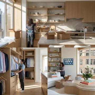 Organizers unpacking and arranging a luxury home