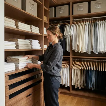 Luxury organized closet with labeled storage