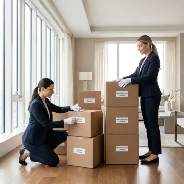 Luxury move management team organizing boxes