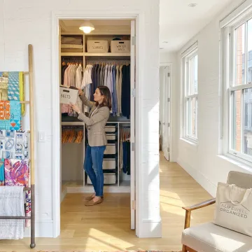 Luxury home with organized storage and decluttered shelves