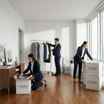 Luxury executive relocation team organizing a new home
