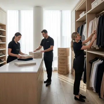 Luxury relocation team organizing a modern home