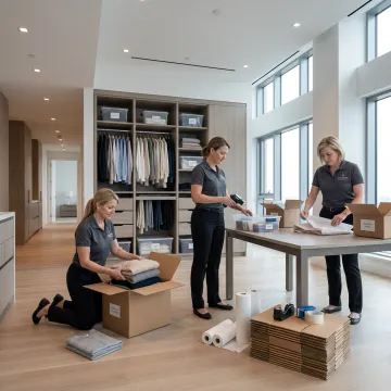 Organizers unpacking luxury relocation boxes