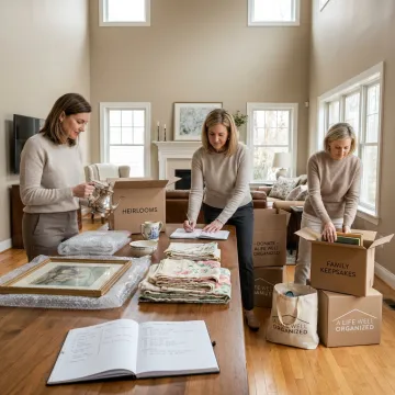 Organizers sorting estate belongings in a refined home