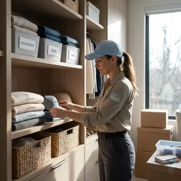 Professional organizer styling a modern Chicago closet