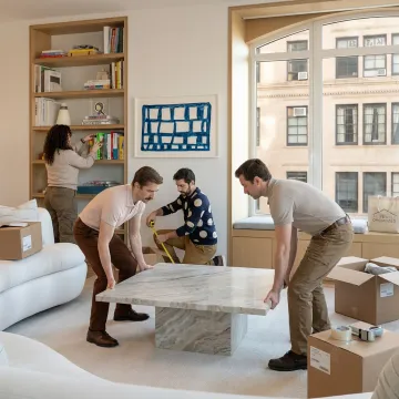 Team styling a bright staged home