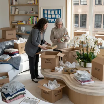 Organizer helping a senior sort belongings before a move