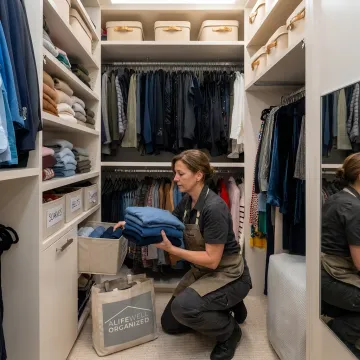 Consultant organizing luxury home storage