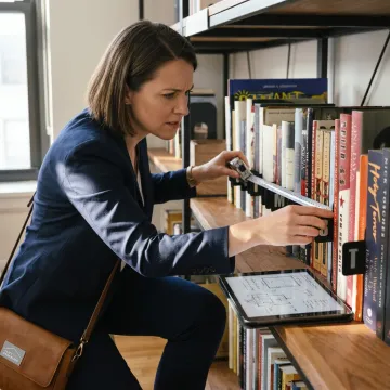 Consultant measuring shelves for a functional space plan