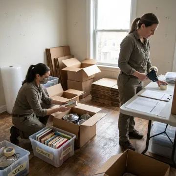 Organizers sorting belongings in a vacant home